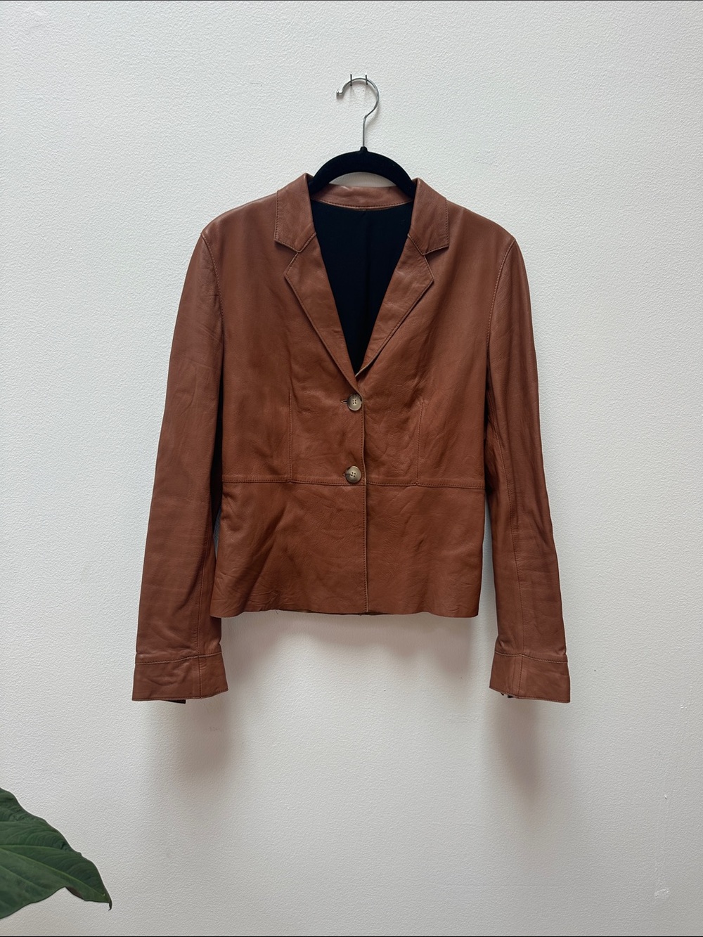 Women's Cognac Leather Blazer